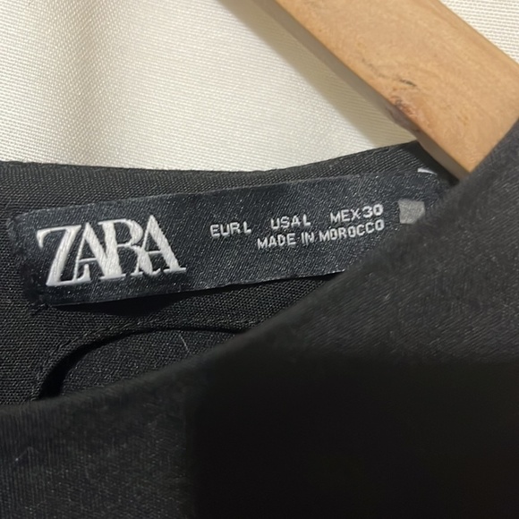 NWOT Zara Black Rounded Neck Dress with Fringed Sleeves and Back a110 - Picture 3 of 7